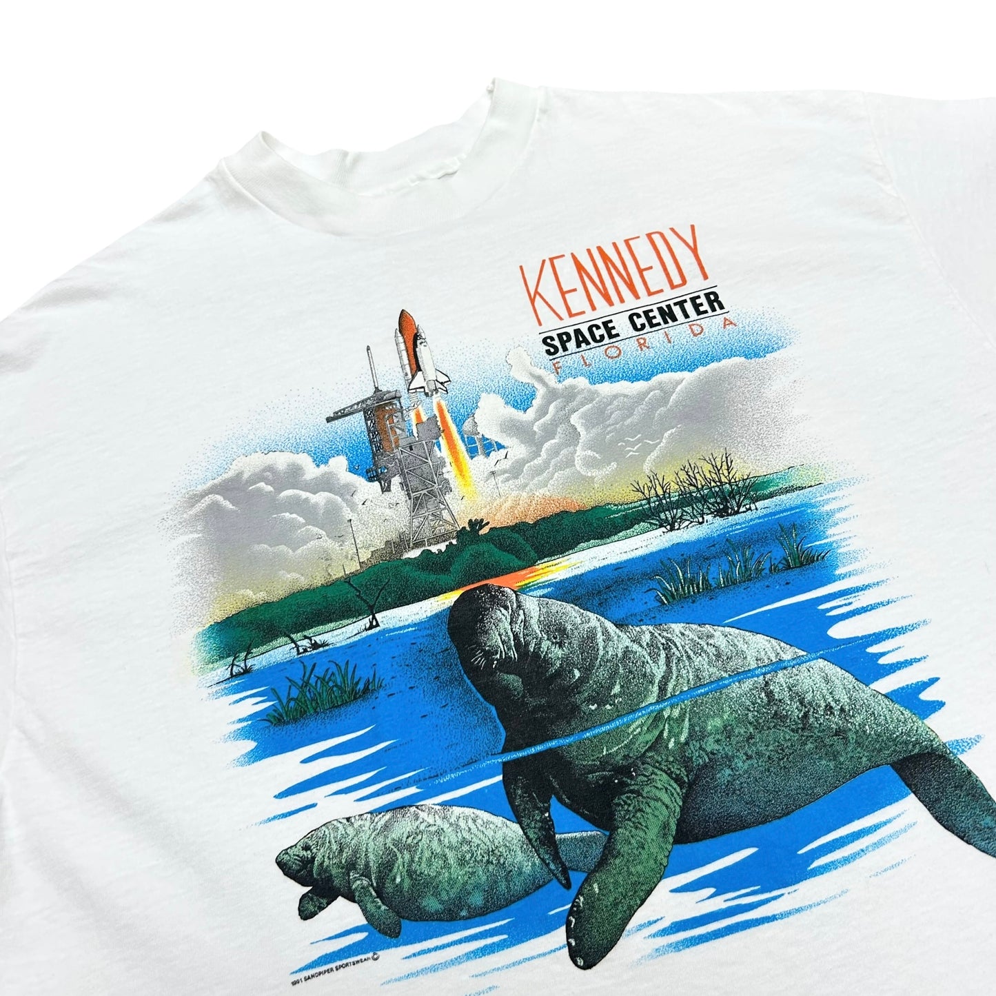 Vintage 1980s Kennedy Space Center White Graphic T-Shirt - Size XL