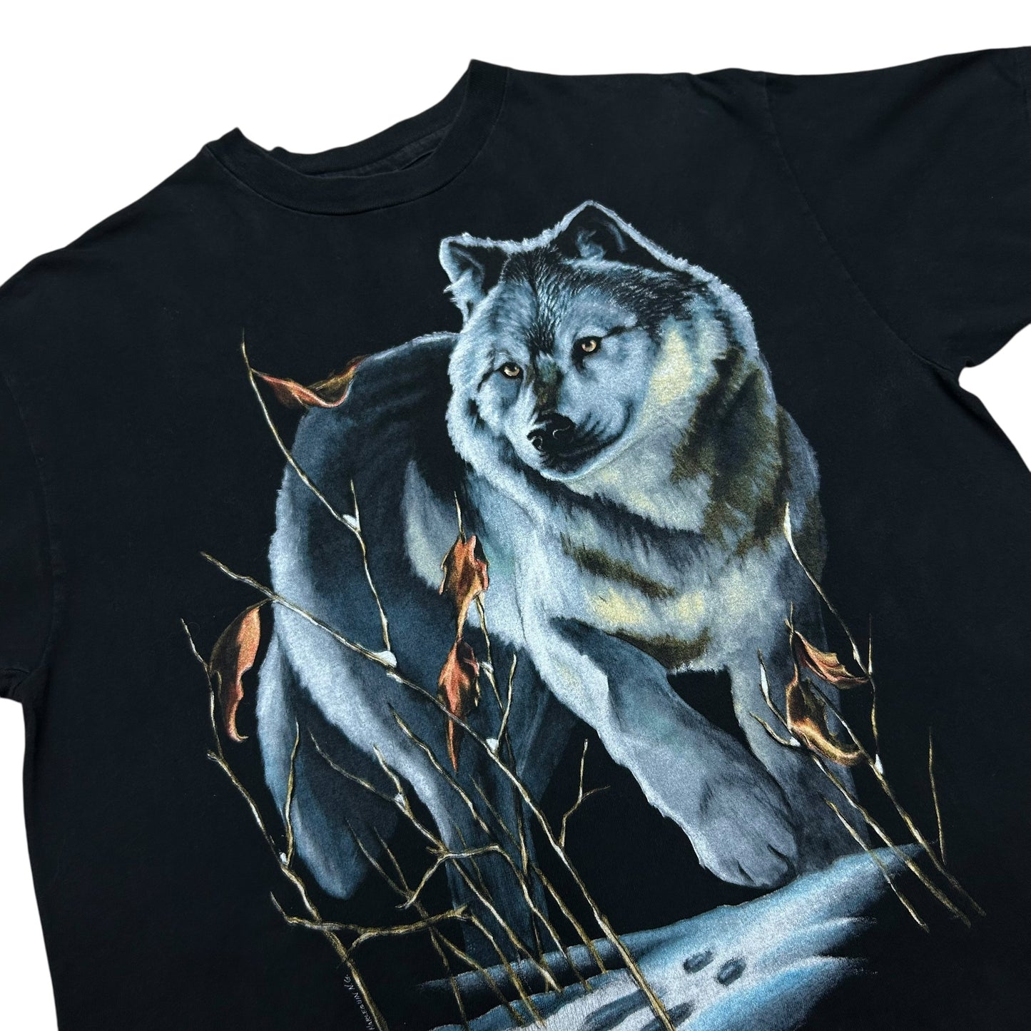 Vintage 1990s Black Wolf/Nature Graphic T-Shirt - Size Large (Fits Medium)