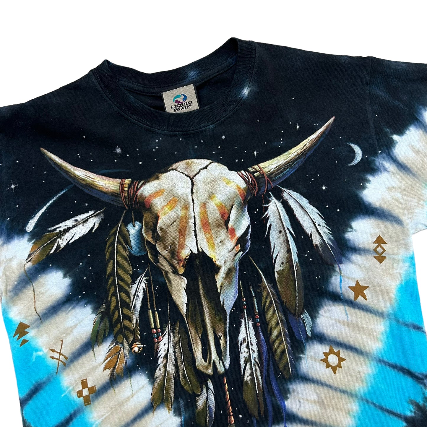 NWT Vintage Y2K Liquid Blue Buffalo/Cow Skull Tie Dye Graphic T-Shirt - Size Small