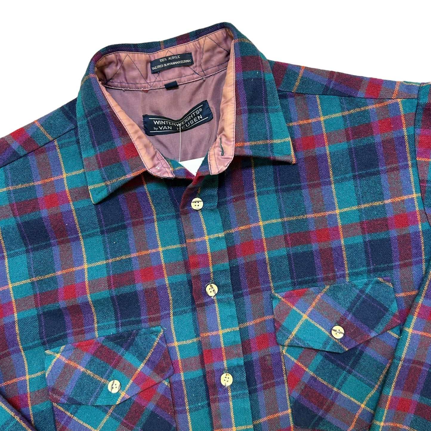 Vintage 1990s “Winterweight” By Van Heusen Teal/Purple Flannel Shirt - Size Medium (Fits L/XL)