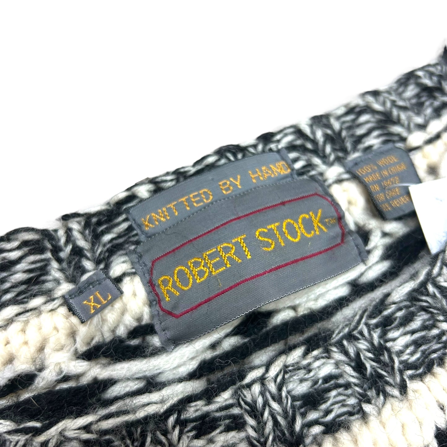 Vintage 1990s Robert Stock Black/White Hand-Knit Sweater - Size XL