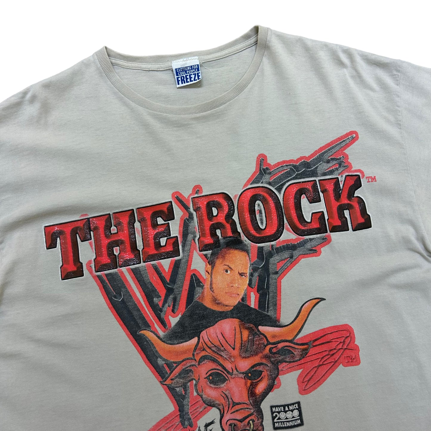 Vintage 1990s WWF The Rock Millennium Tan Graphic T-Shirt - Size XL