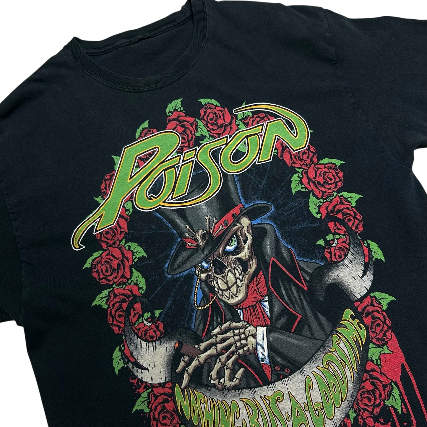 Early 2010s Poison “Nothin’ But A Good Time” Black Graphic T-Shirt - Size Large (Tall Fit)