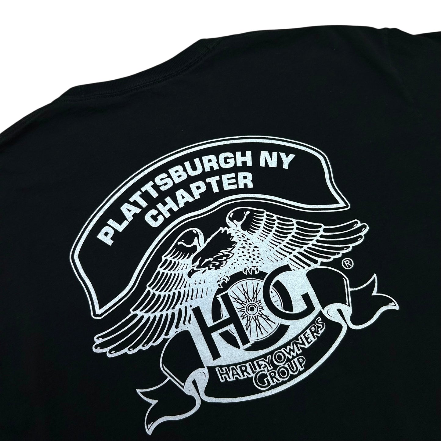 Early 2010s Plattsburgh, NY Harley Owners Group Black Skull Graphic T-Shirt - Size XL