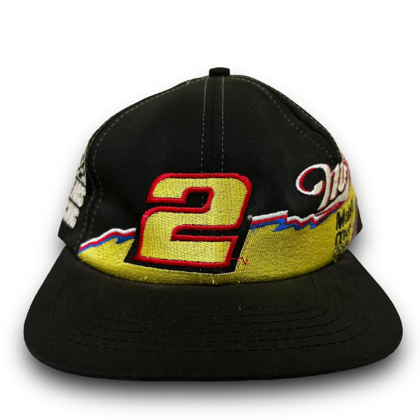 Vintage 1990s Rusty Wallace #2 Miller Lite Racing Black Snapback Hat