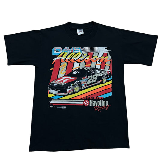 Vintage 1990s Davey Allison Texaco Havoline Racing Black Graphic T-Shirt - Size Medium