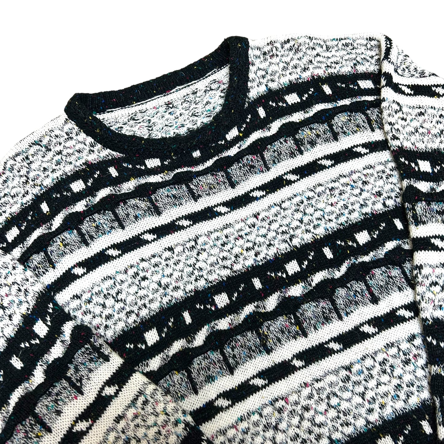 Vintage 1990s White/Black/Multi-Color Coogi Style 3D Knit Sweater - Size