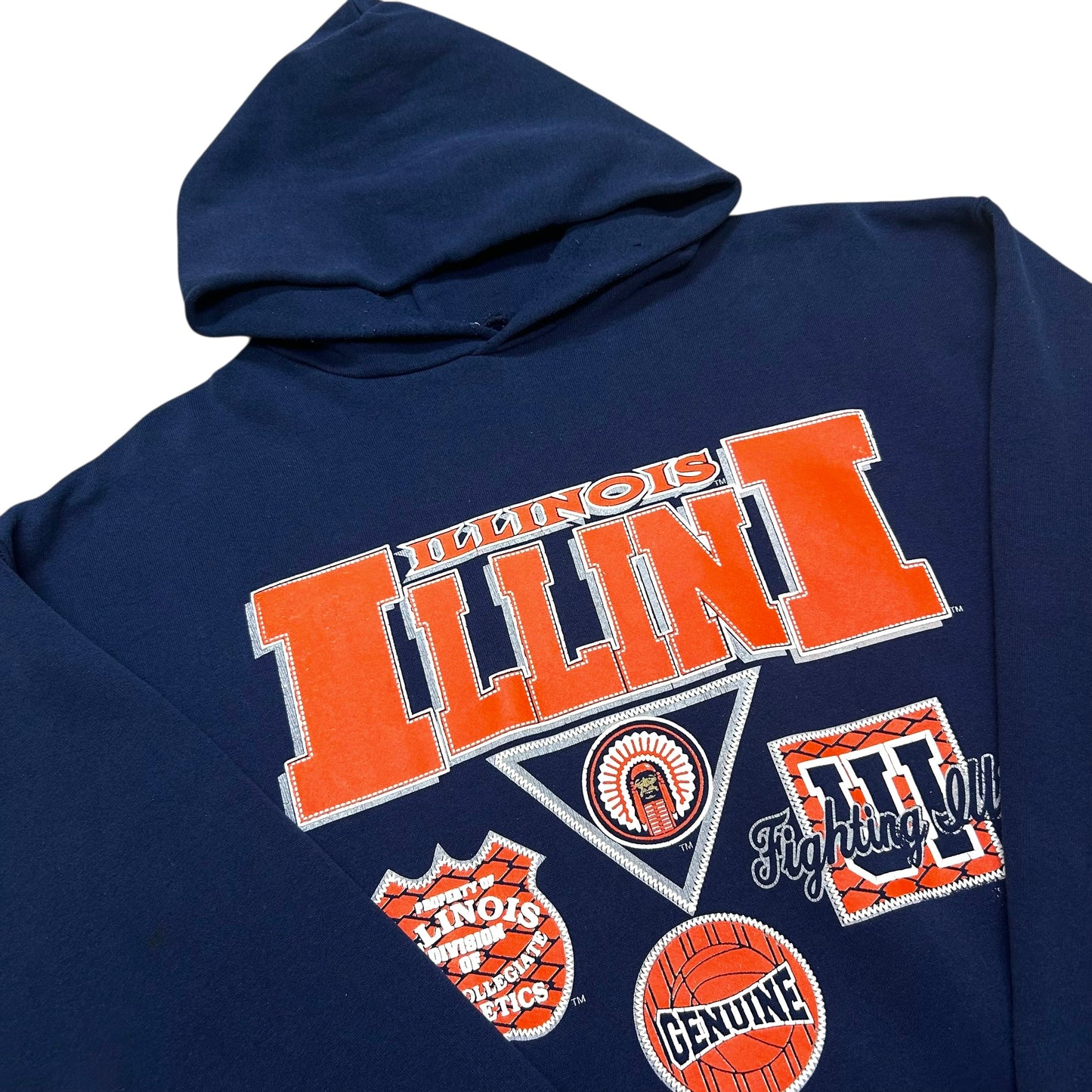 Vintage 1990s Illinois Fighting Illini Navy Blue Hooded Sweatshirt