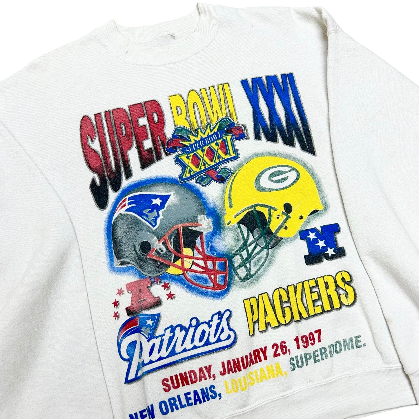Vintage 1990s Super Bowl XXXI (31) White Crewneck Sweatshirt - Size Large (Boxy Fit)