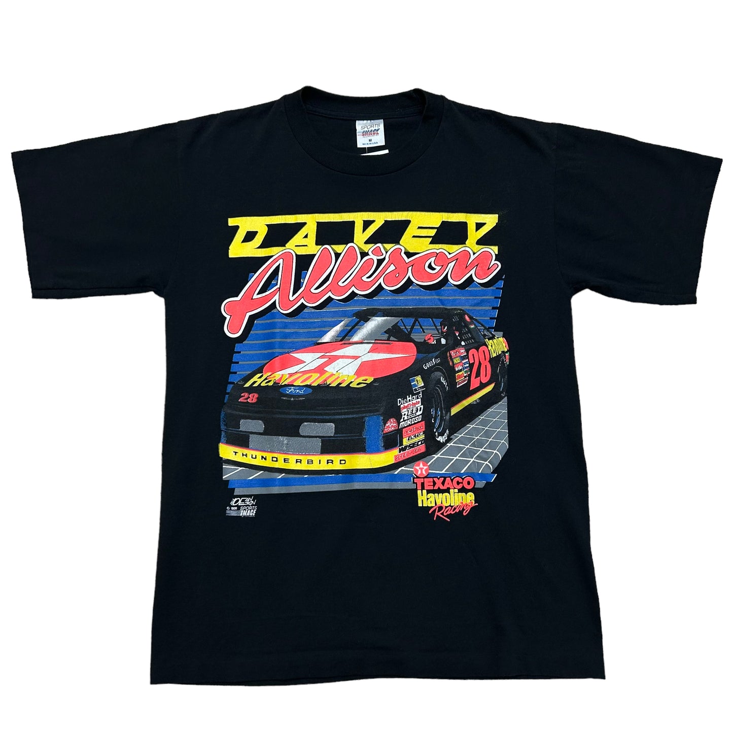 Vintage 1990s Davey Allison Texaco Havoline Racing Black Graphic T-Shirt - Size Medium