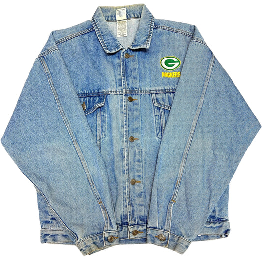 Vintage 1990s “Ultimate Sports Wear” Green Bay Packers Embroidered Denim Jacket - Size Large