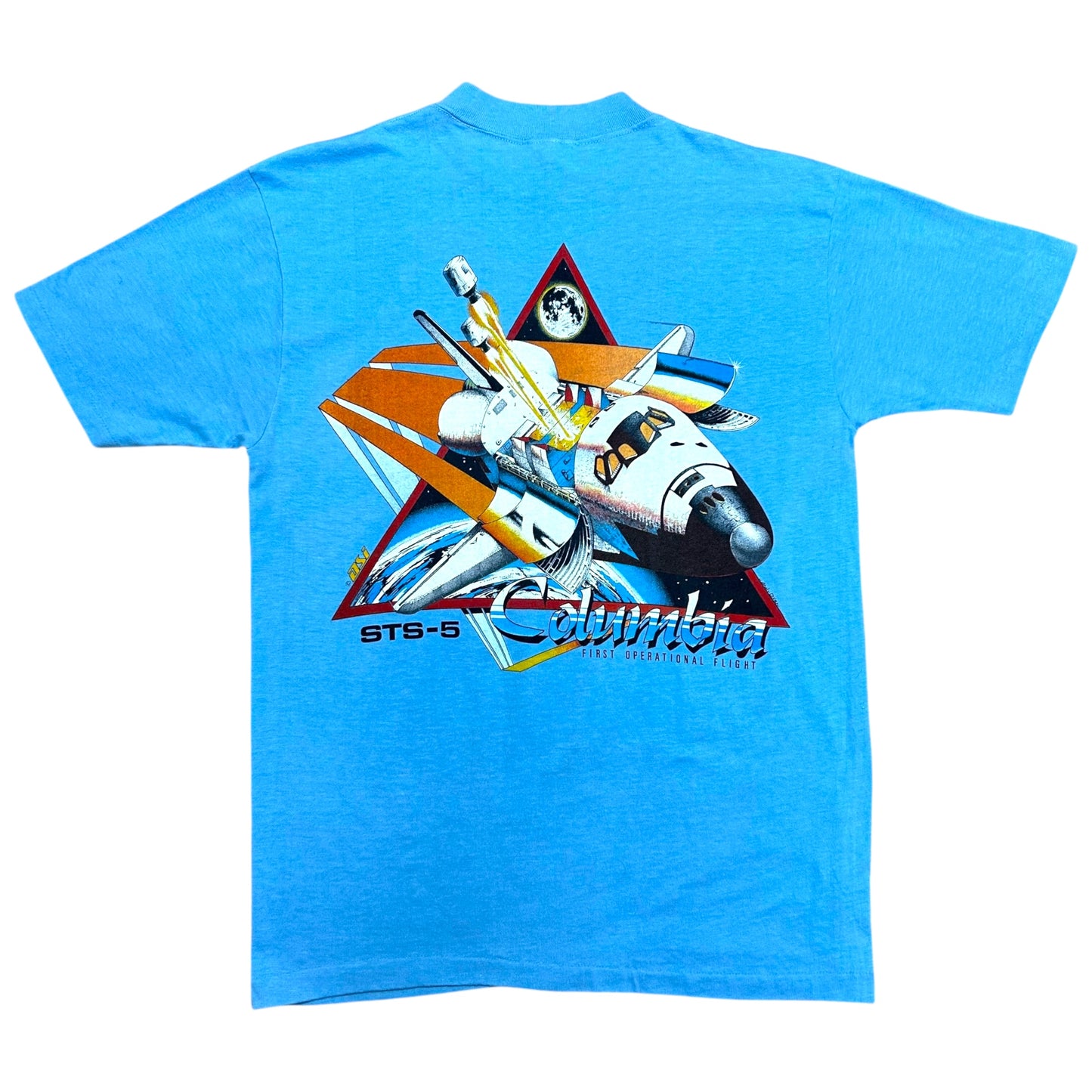 Vintage 1980s Columbia Space Shuttle Blue Graphic T-Shirt - Size Large (Fits Medium)