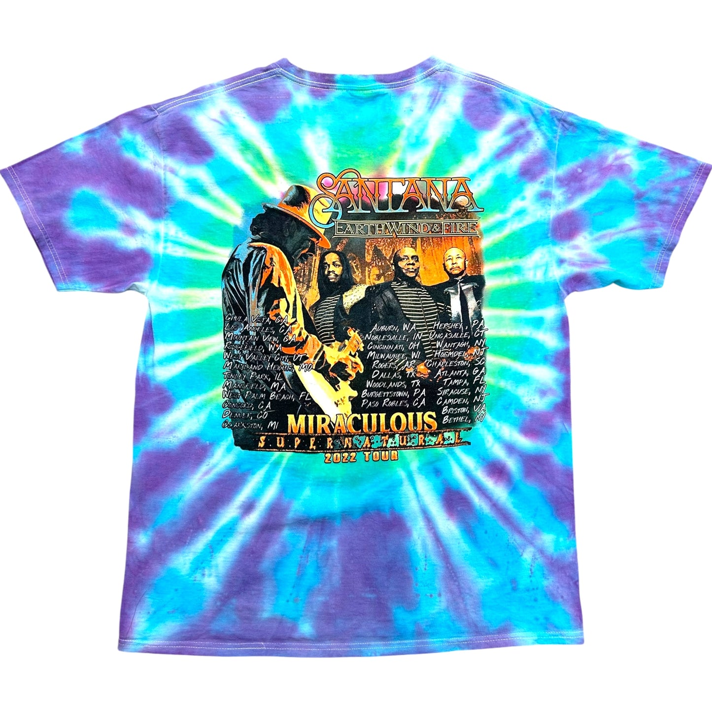 Modern Carlos Santana/Earth, Wind & Fire Purple/Blue Tie-Dye Tour T-Shirt - Size Large