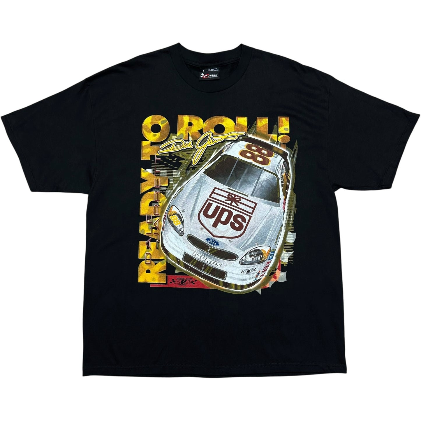 Vintage 1990s Dale Jarrett “Ready To Roll” UPS Racing Black Graphic T-Shirt - Size XL
