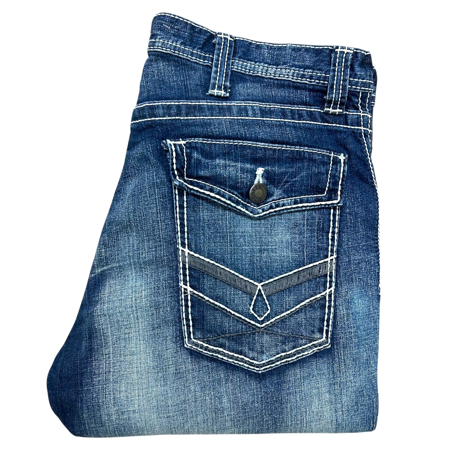 Late 2000s “Decree” Y2K Style Contrast-Stitch Jeans - Size 38” x 32”
