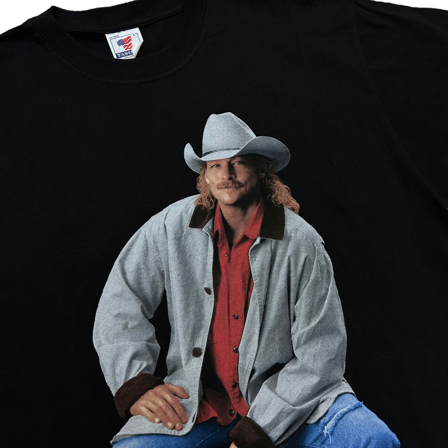 Vintage 1990s Alan Jackson Portrait Black Graphic T-Shirt - Size Large