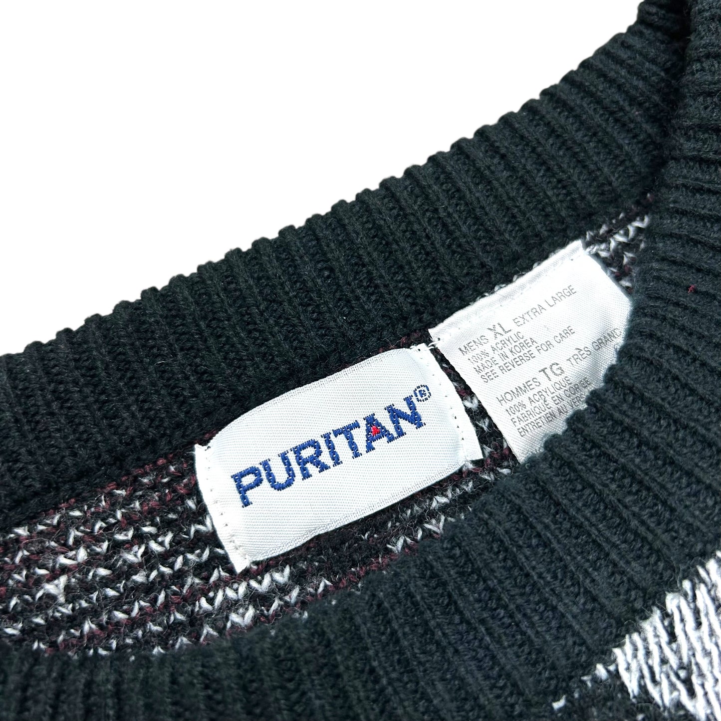 Vintage 1990s Puritan Black Patterned Knit Sweater - Size XL (Fits Large)