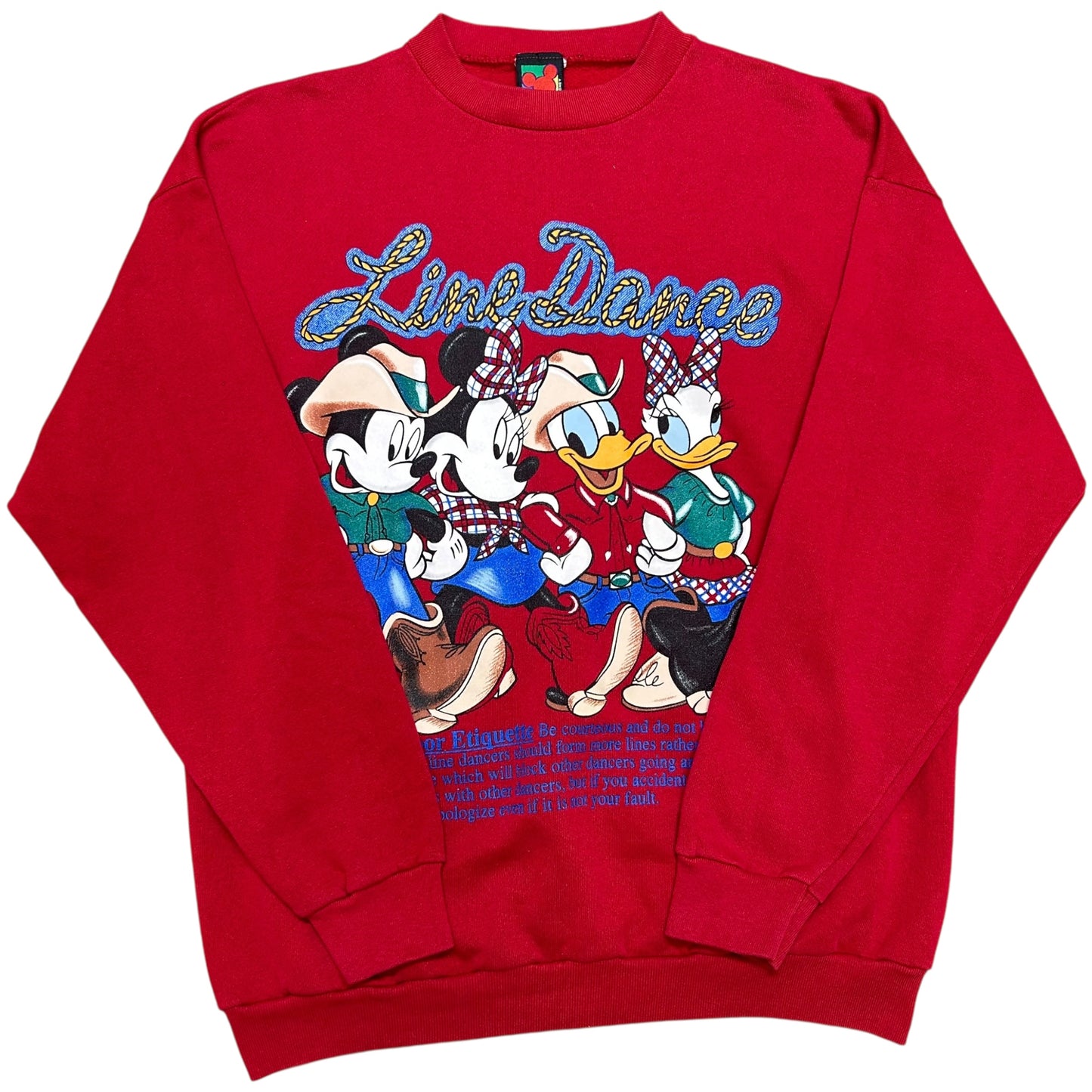 Vintage 1990s Mickey Unlimited “Line Dance” Red Crewneck Sweatshirt - Size Large
