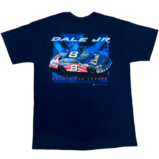 Mid-2000s Dale Earnhardt Jr. “Support The Troops” Navy Blue Racing Graphic T-Shirt - Size Large