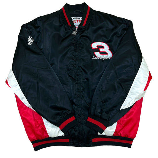Vintage Y2K Nutmeg Mills Dale Earnhardt Black/White/Red Satin Puffer Jacket - Size XL