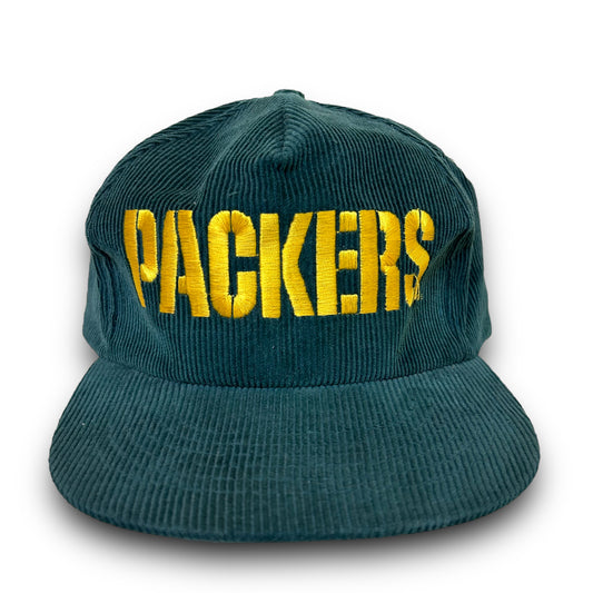 Vintage 1990s Green Bay Packers Green Corduroy Snapback Hat
