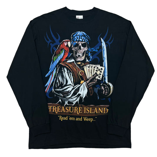 Vintage Y2K Treasure Island Casino “Read ‘Em And Weep” Black Long Sleeve Graphic T-Shirt - Size Large