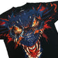 Y2K 2005 Liquid Blue Dragon All Over Print Black Graphic T-Shirt - Size XL