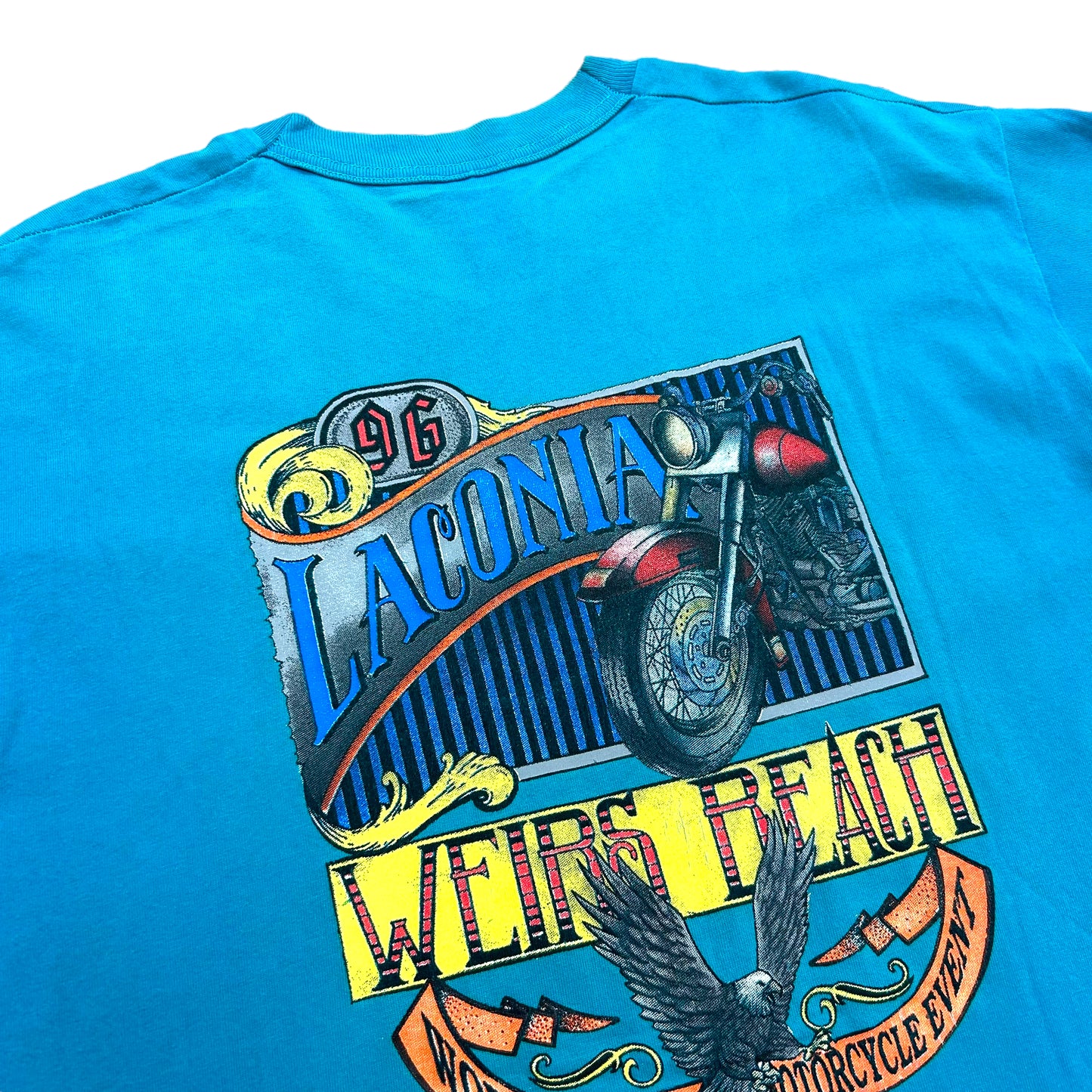 Vintage 1990s Laconia, NH Motorcycle Rally 1996 Blue Graphic T-Shirt - Size Large