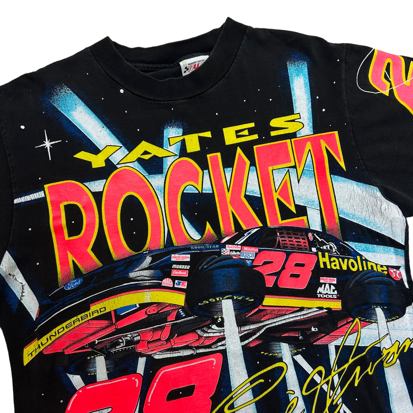 Vintage 1990s Ernie Irvan “Yates Rocket” Racing All Over Print Graphic T-Shirt - Size Medium