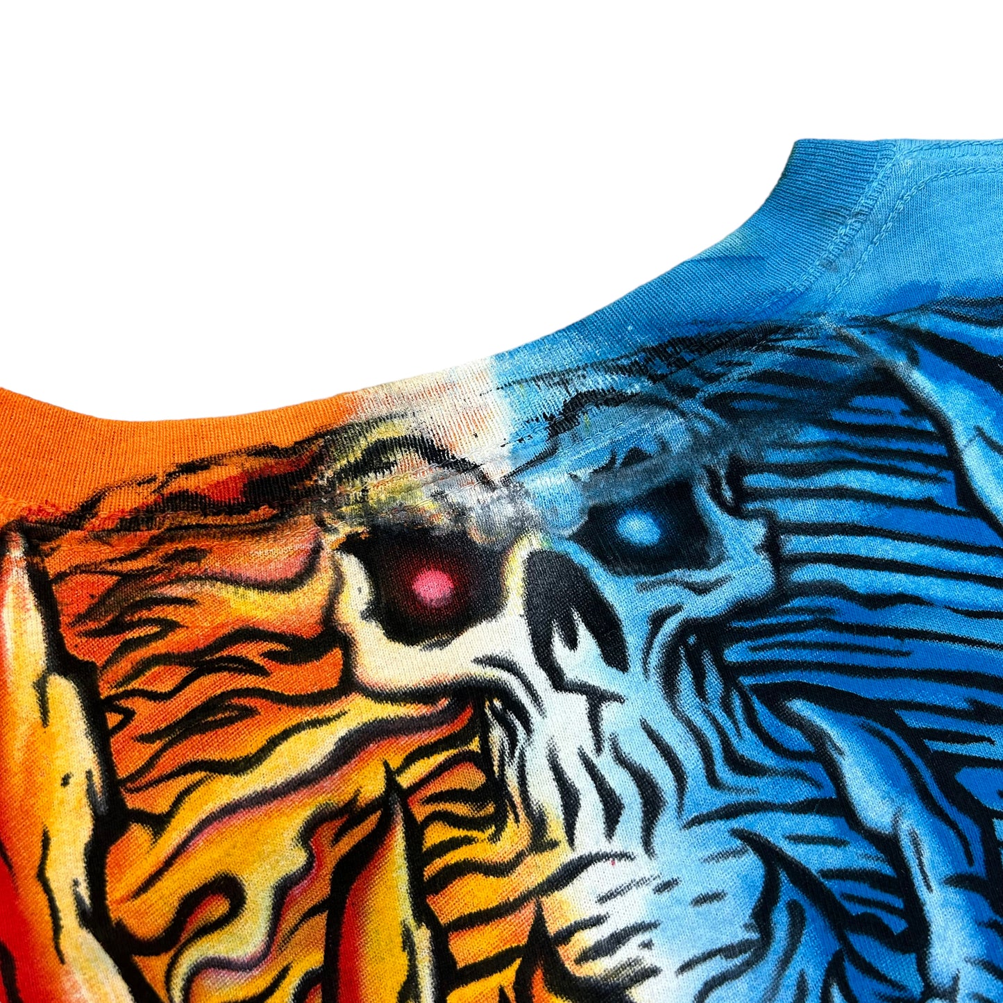 Vintage Y2K Liquid Blue Fire/Ice Dragons Split-Dye All Over Print Graphic T-Shirt - Size XL