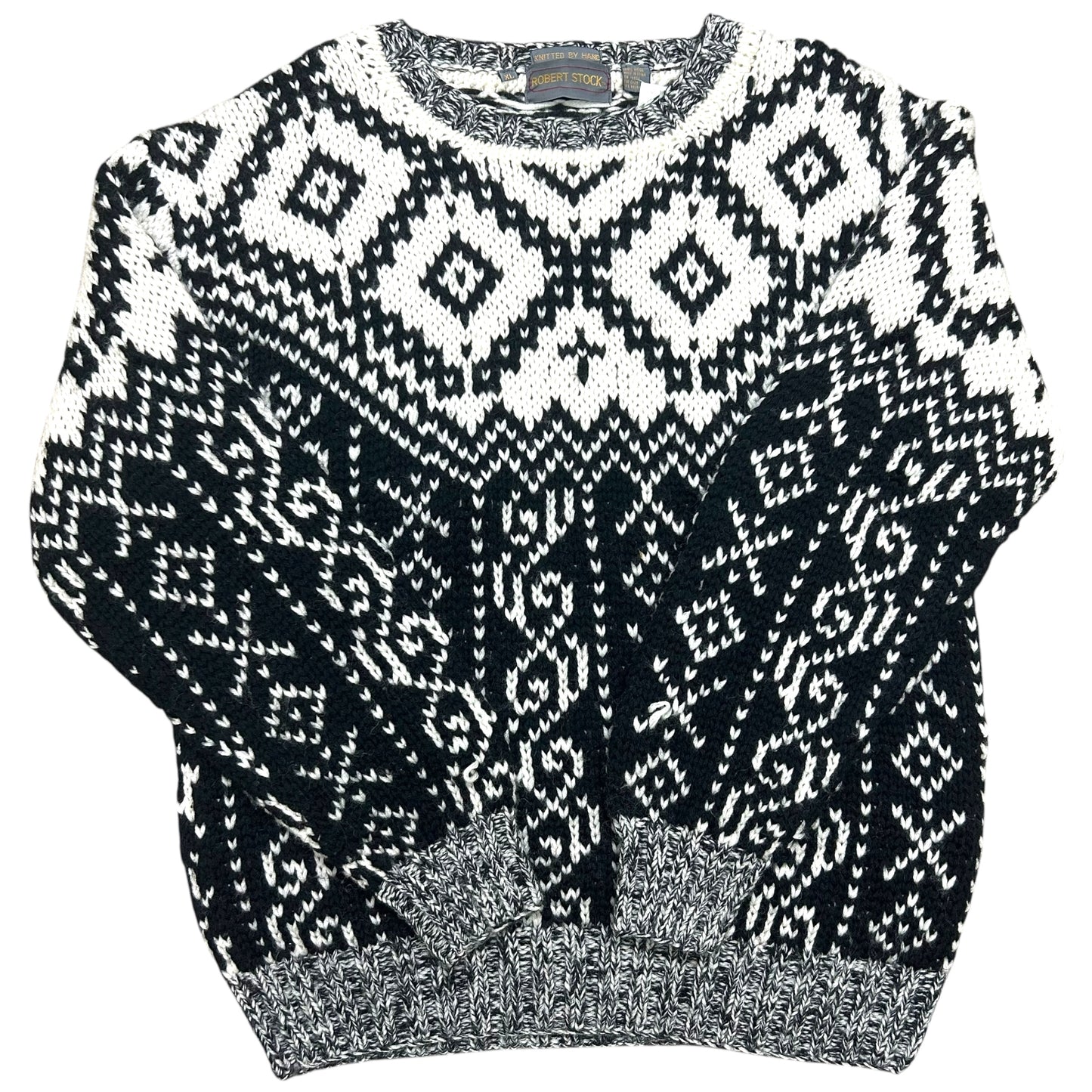 Vintage 1990s Robert Stock Black/White Hand-Knit Sweater - Size XL