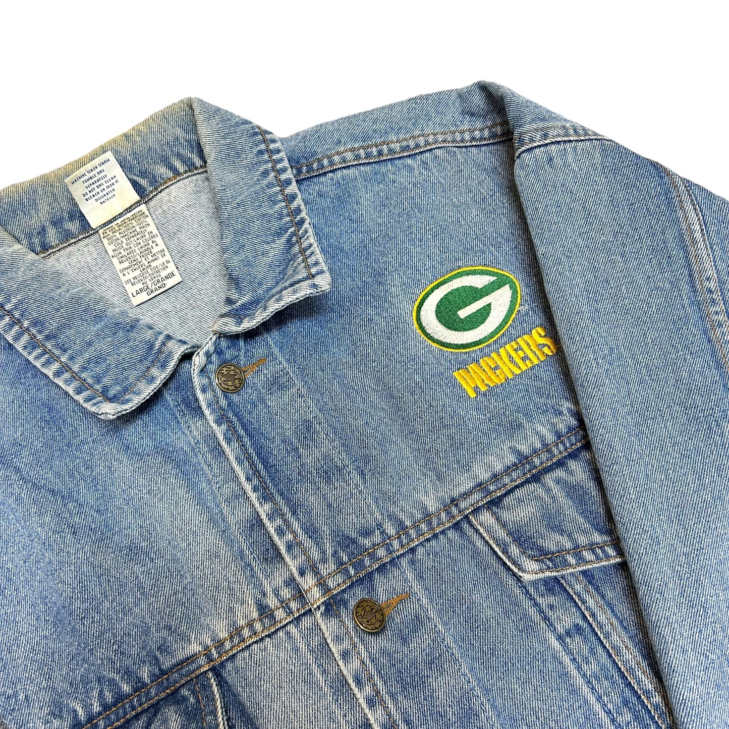 Vintage 1990s “Ultimate Sports Wear” Green Bay Packers Embroidered Denim Jacket - Size Large