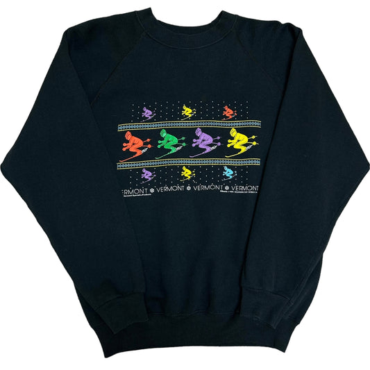 Vintage 1980s Black Vermont Ski Graphic Crewneck Sweatshirt- Size Large (Fits M/L)