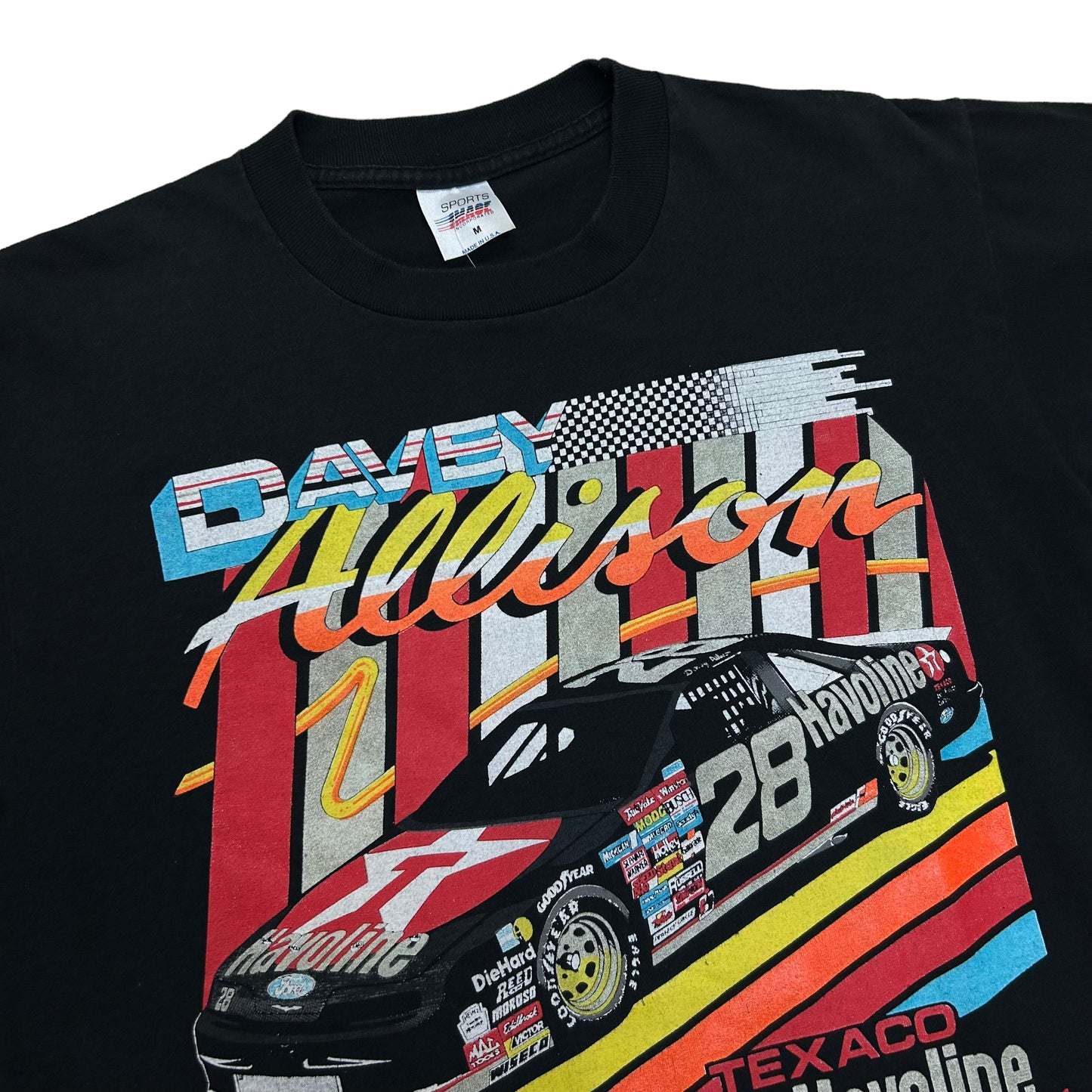 Vintage 1990s Davey Allison Texaco Havoline Racing Black Graphic T-Shirt - Size Medium