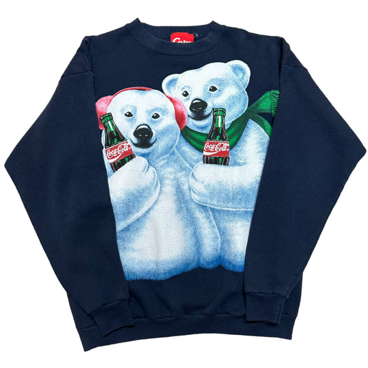 Vintage 1990s Coca Cola Polar Bears Navy Blue Crewneck Sweatshirt - Size XL (Fits Large)