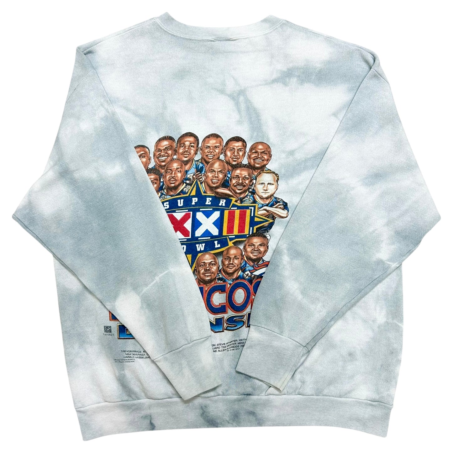 Vintage 1990s Denver Broncos Super Bowl XXXII (32) White/Grey Tie-Dye Crewneck Sweatshirt - Size XL