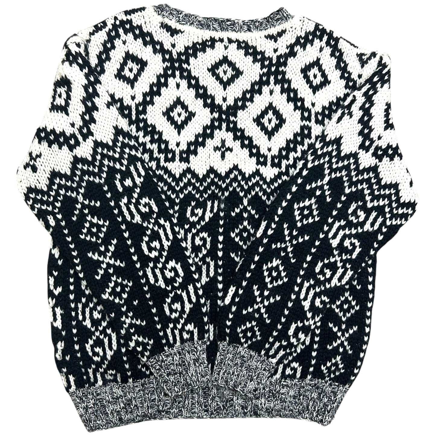 Vintage 1990s Robert Stock Black/White Hand-Knit Sweater - Size XL