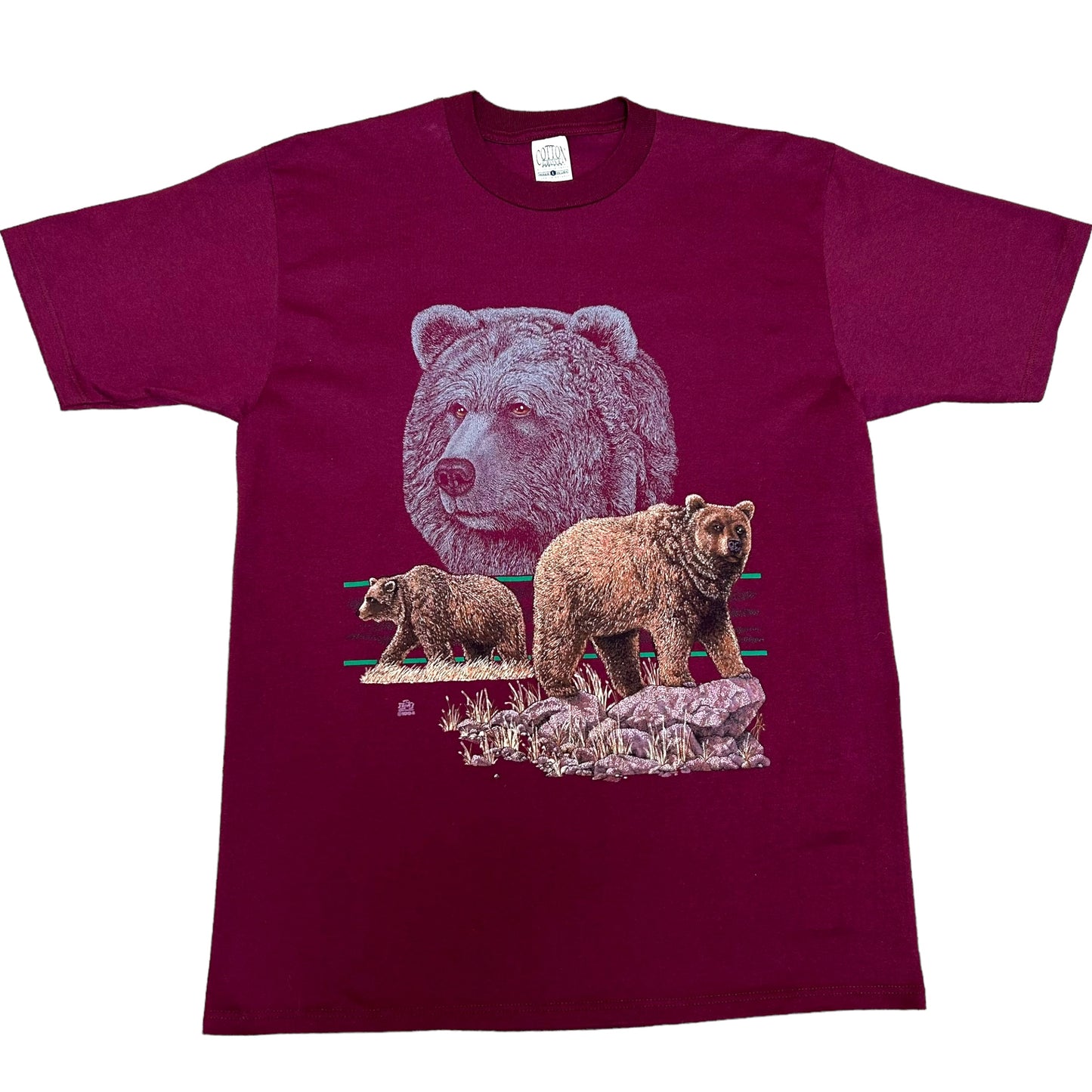 Vintage 1990s Bears/Wildlife Maroon Graphic T-Shirt - Size Large