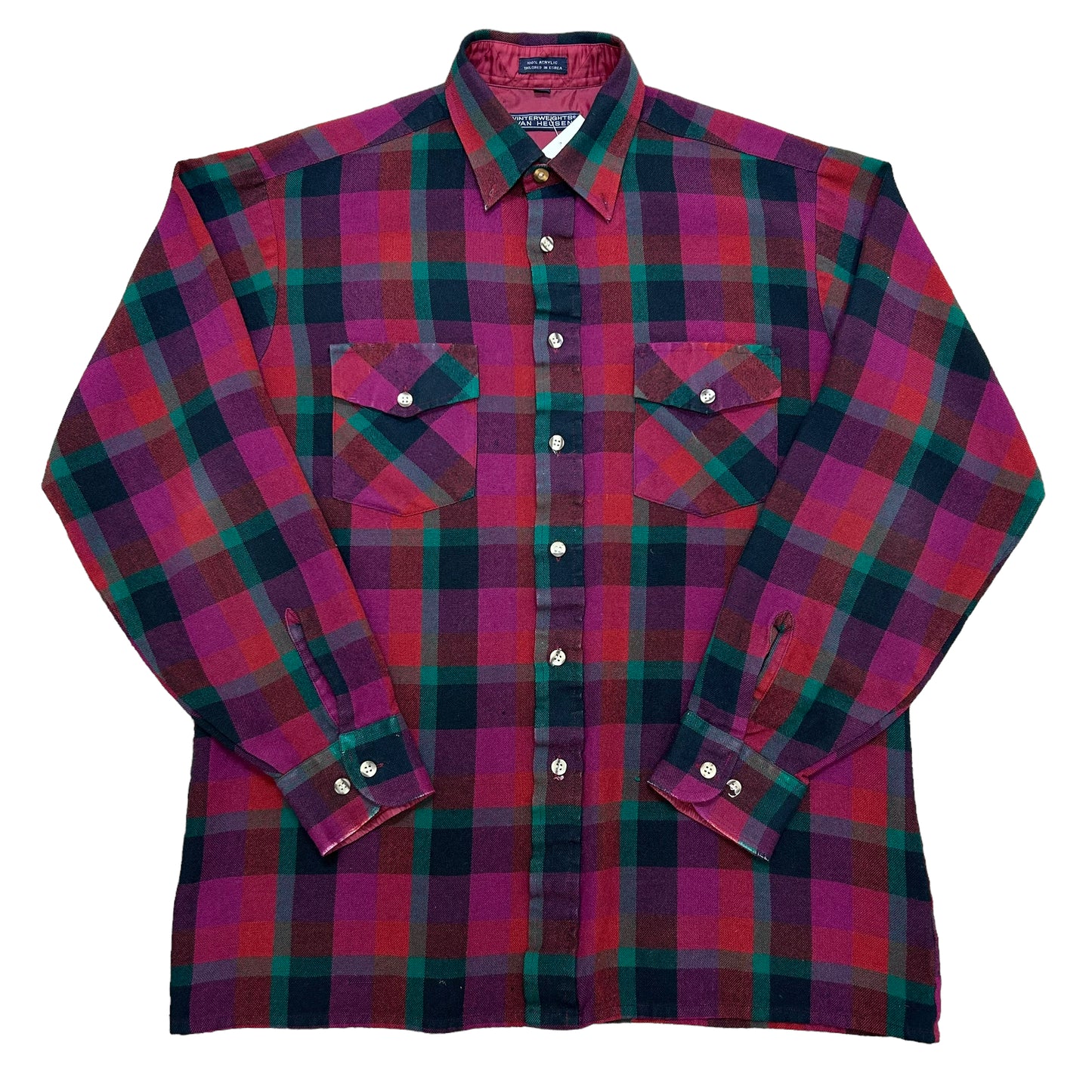 Vintage 1990s “Winterweight” By Van Heusen Red/Purple Flannel Shirt - Size Medium (Fits L/XL)