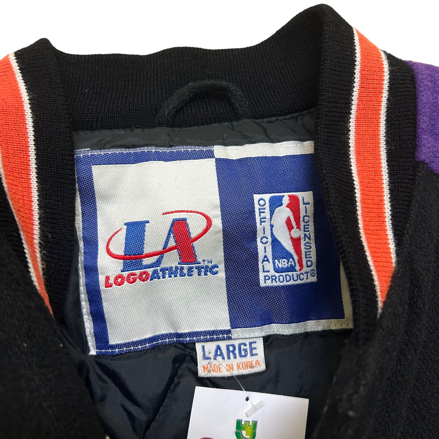 Vintage 1990s Logo Athletic Phoenix Suns Embroidered Logo Black/Purple Wool Varsity Style Jacket - Size Large