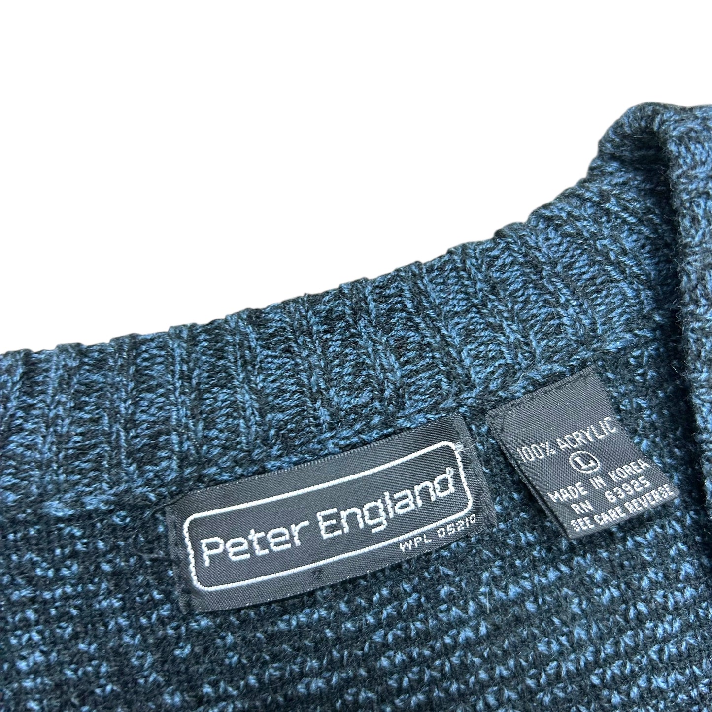 Vintage 1990s Peter England Blue/Black Knit Cardigan -Size Large