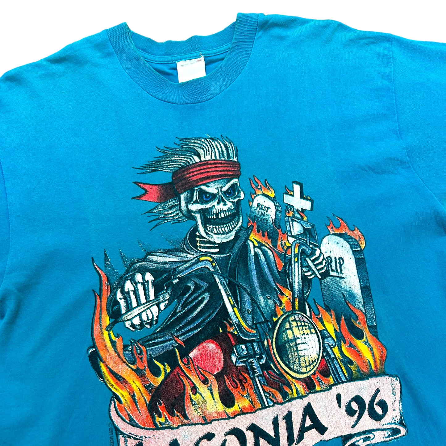 Vintage 1990s Laconia, NH Motorcycle Rally 1996 Blue Graphic T-Shirt - Size Large