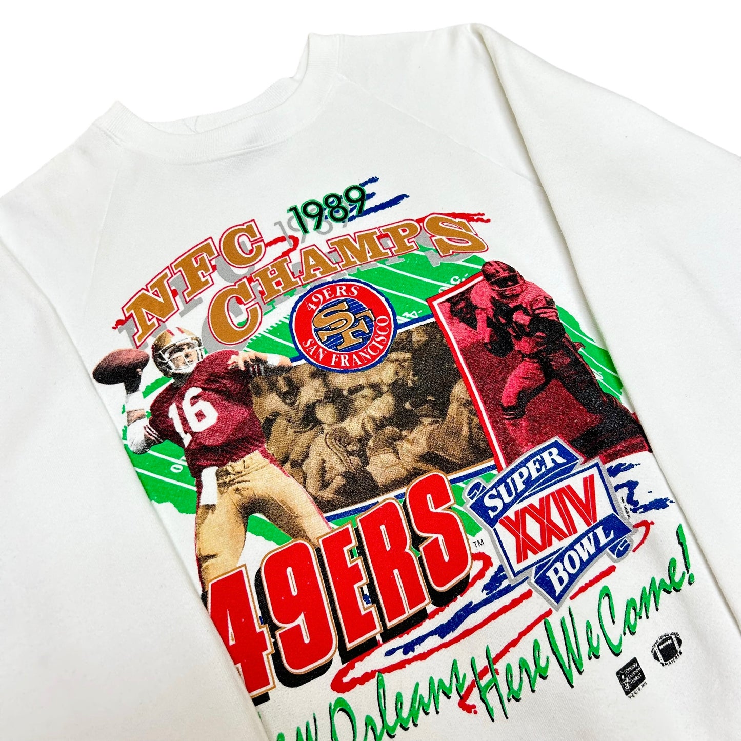 Vintage 1980s San Francisco 49ers ‘89 NFC Champions Joe Montana White Crewneck Sweatshirt- Size Medium