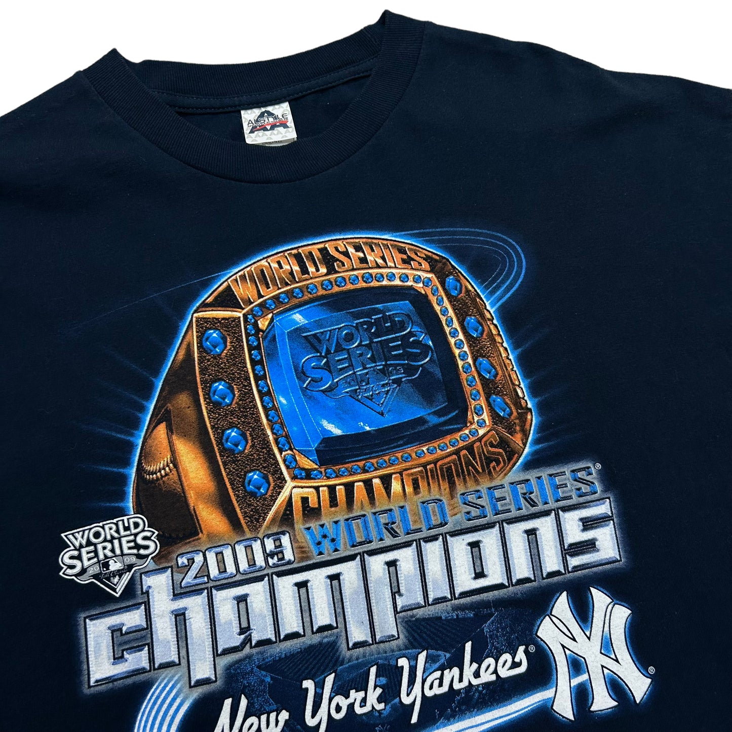 New York Yankees 2009 World Series Championship Ring Navy Blue Graphic T-Shirt - Size XXL