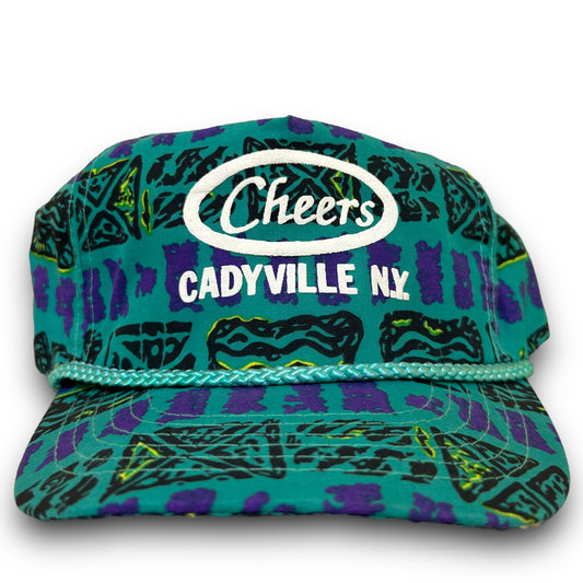 Vintage 1990s Cheers Keeseville, NY Pattern Teal Snapback Hat