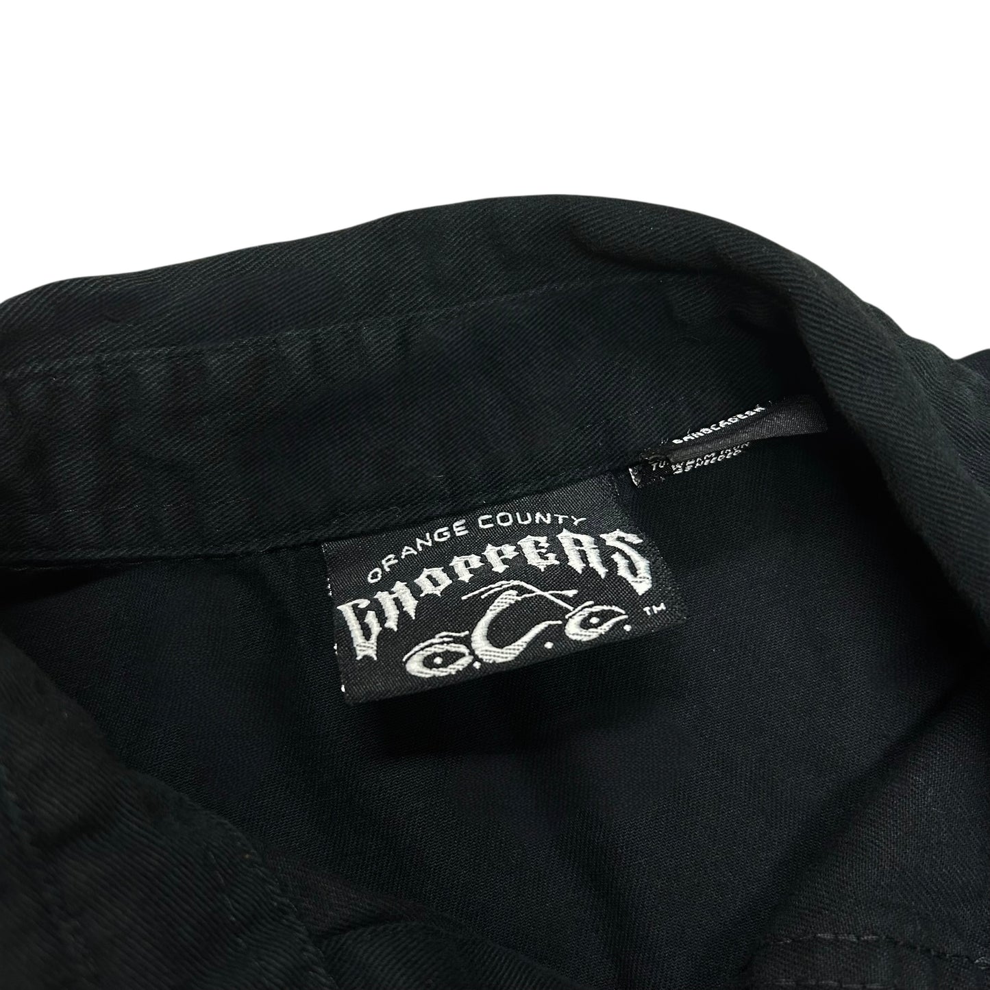Late 2000s Orange County Choppers Black Embroidered Cut-Off Collared Shirt - Size Medium (Fits M/L)