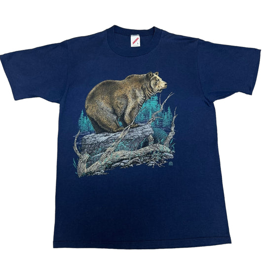 Vintage 1990s Bear/Wildlife Navy Blue Graphic T-Shirt - Size Large
