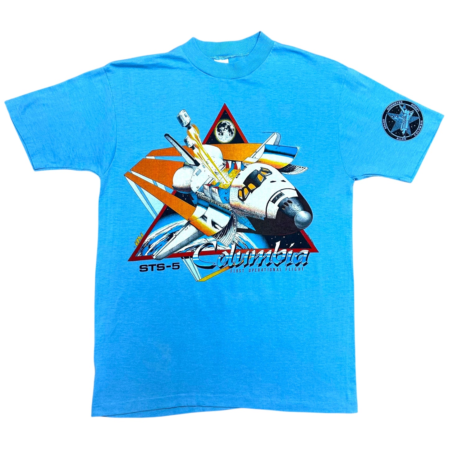 Vintage 1980s Columbia Space Shuttle Blue Graphic T-Shirt - Size Large (Fits Medium)