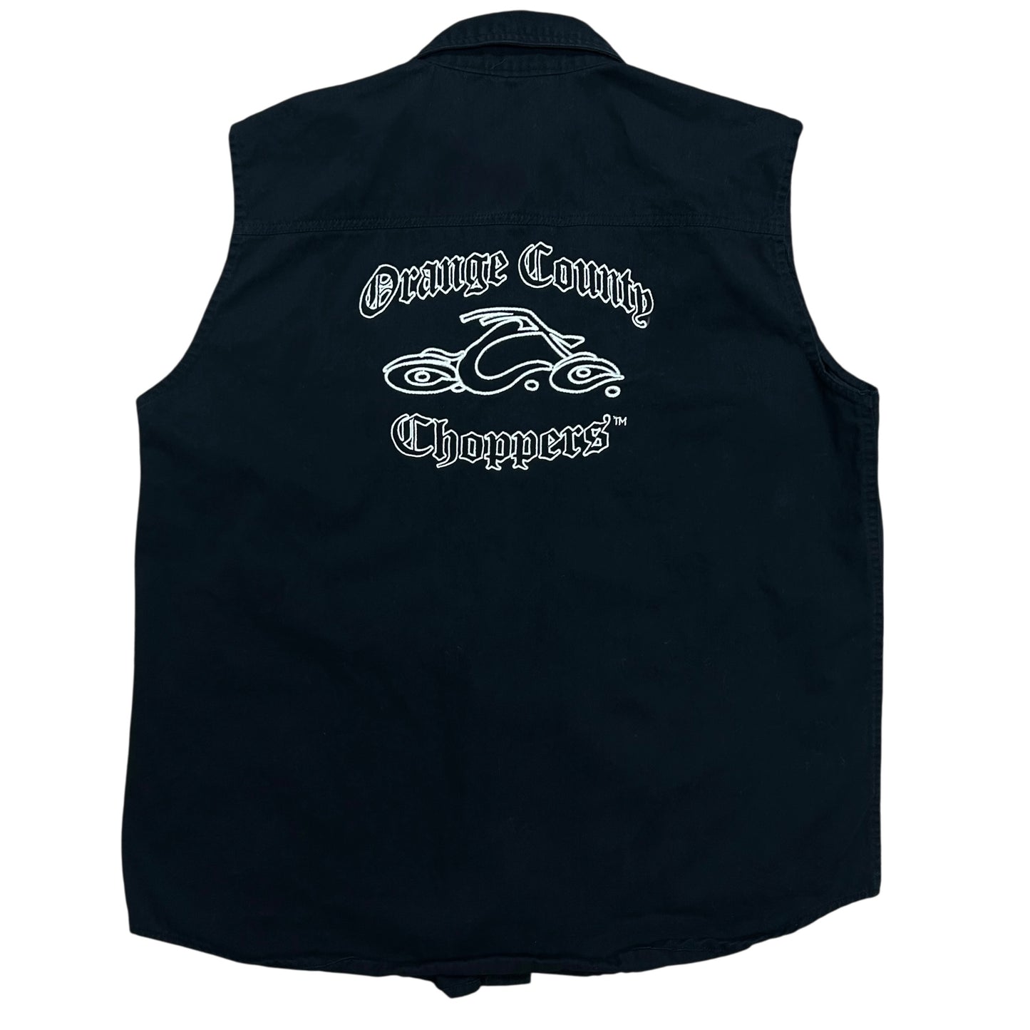 Late 2000s Orange County Choppers Black Embroidered Cut-Off Collared Shirt - Size Medium (Fits M/L)