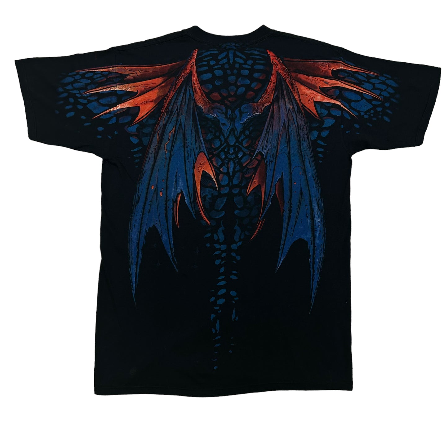 Y2K 2005 Liquid Blue Dragon All Over Print Black Graphic T-Shirt - Size XL